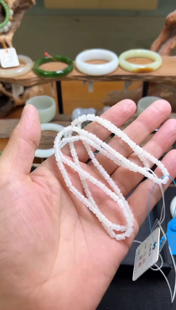 项链未镶嵌和田玉卡4青海白玉竹节珠链