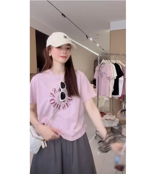 九佳【韩范】时尚休闲宽松圆领纯色减龄韩版短袖T恤重工夏季