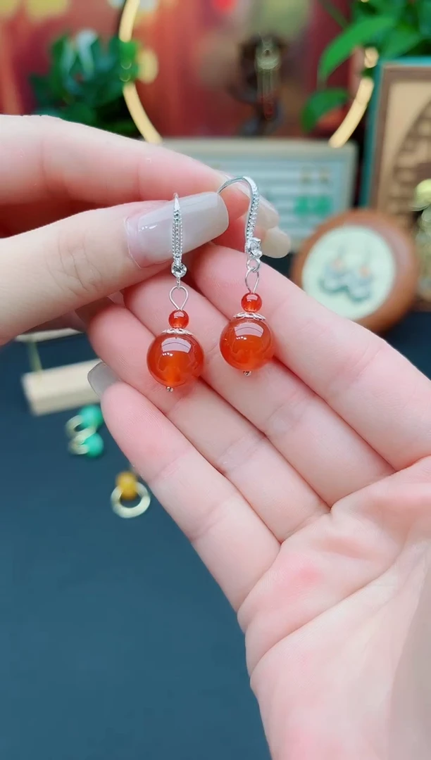 玛瑙/玉髓耳饰银S925镶嵌408000