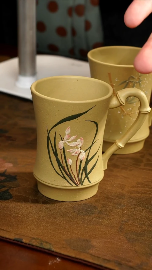 茶壶紫砂兰花手把杯