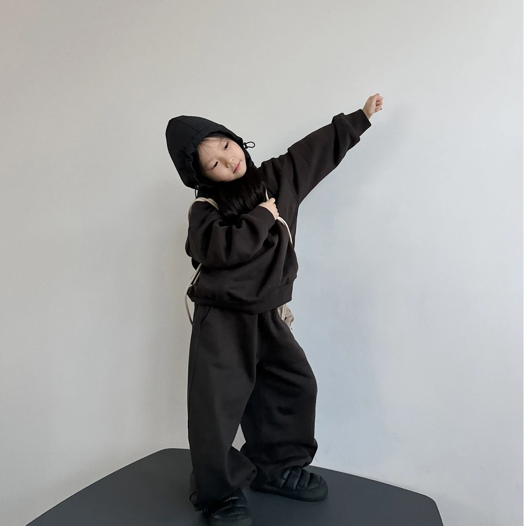 miniwhy亲子童装 | 版型绝绝!!拼接式连帽加绒卫衣+卫裤套装25冬