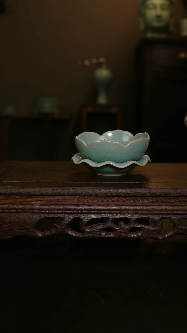 摆件汝官窑仿古莲花茶漏