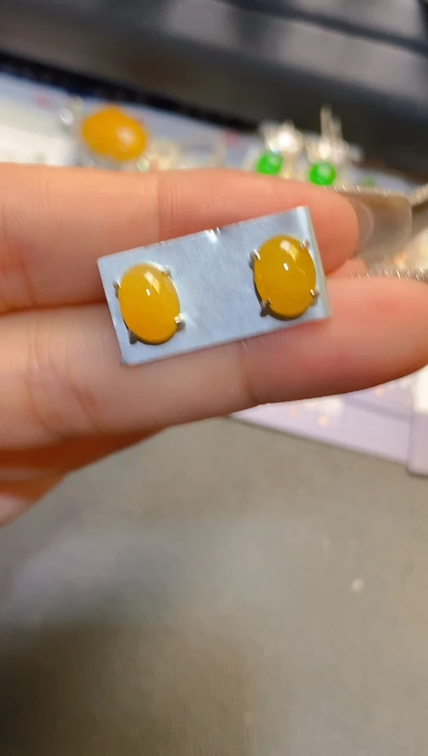 银S925镶嵌翡翠耳饰天然