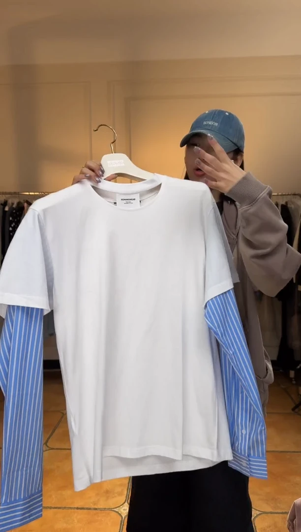（设计师品牌）PB白色条纹拼接长袖S码