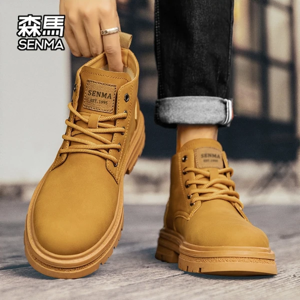 森马靴子男款冬季新款爆款马丁靴耐磨防滑高帮皮鞋男士经典大黄靴