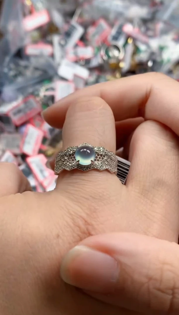 银S925镶嵌戒指翡翠天然A货缅甸翡翠