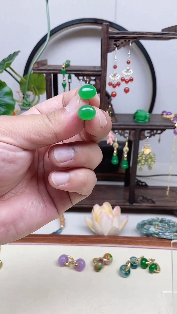 翡翠14K金镶嵌耳饰130号