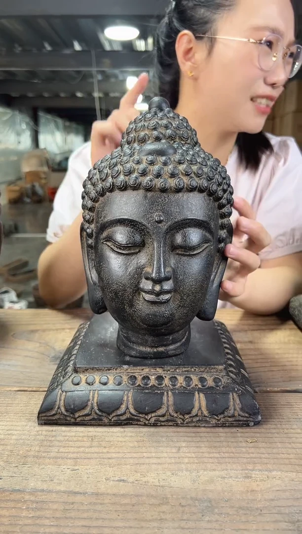 陶土小佛头+莲花底座