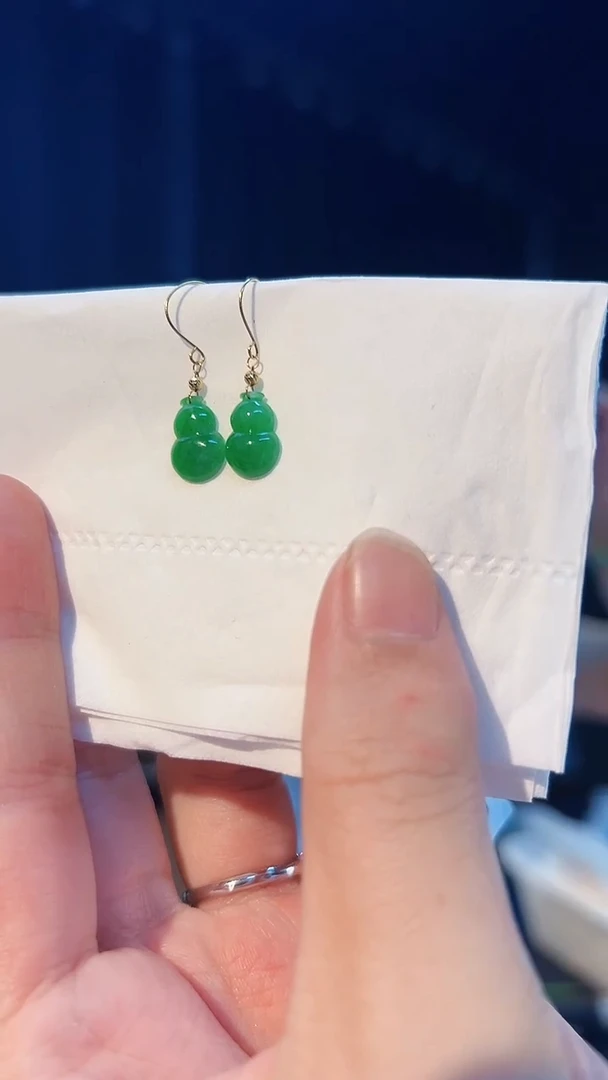 翡翠18K金镶嵌耳饰缅料A货/支持复检/一对