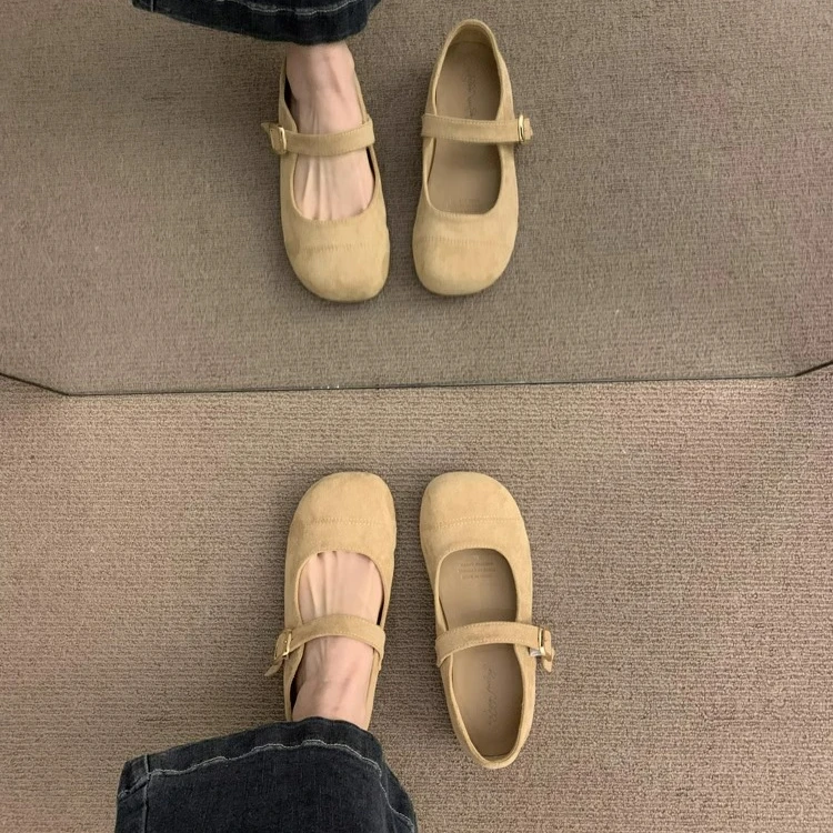 平底复古森系玛丽珍鞋女鞋2025年春秋新款绒面浅口一字带勃肯单鞋