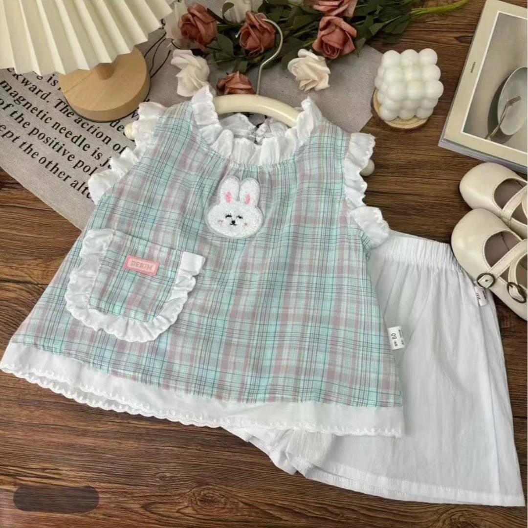 TB夏季女童宝宝连衣裙蕾丝花边背心裙洋气可爱无袖新款短袖
