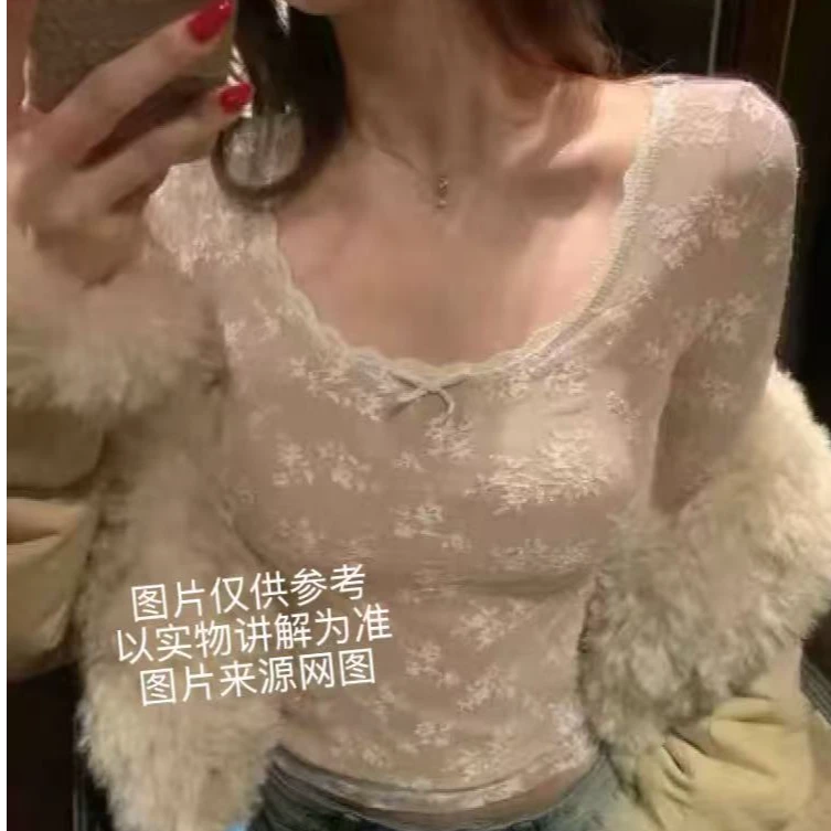 2025大码女装韩系温柔风蕾丝衫设计感气质内搭上衣