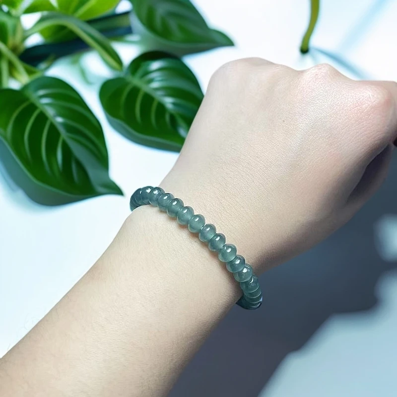 天然A货高级翡翠高冰蓝水通透鼓珠玉手串时尚精美百搭迷丽气质款