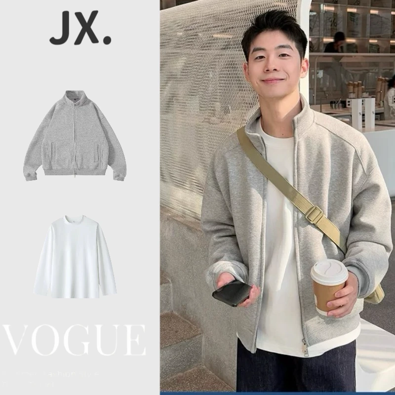 复古简约纯色立领卫衣秋季春秋男女情侣高级感拉链衫外套上衣流行