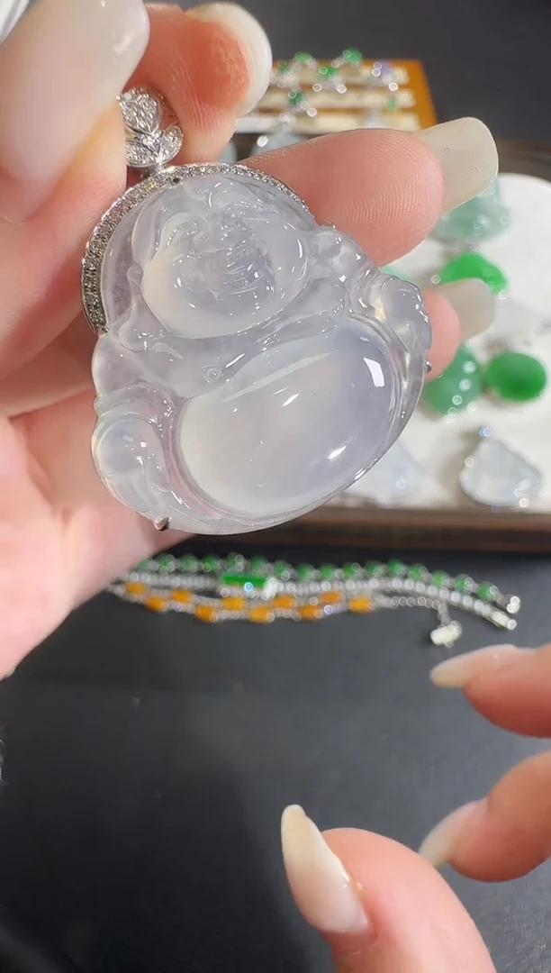 吊坠(不含链)18K金镶嵌翡翠【源头工厂】钻石镶嵌