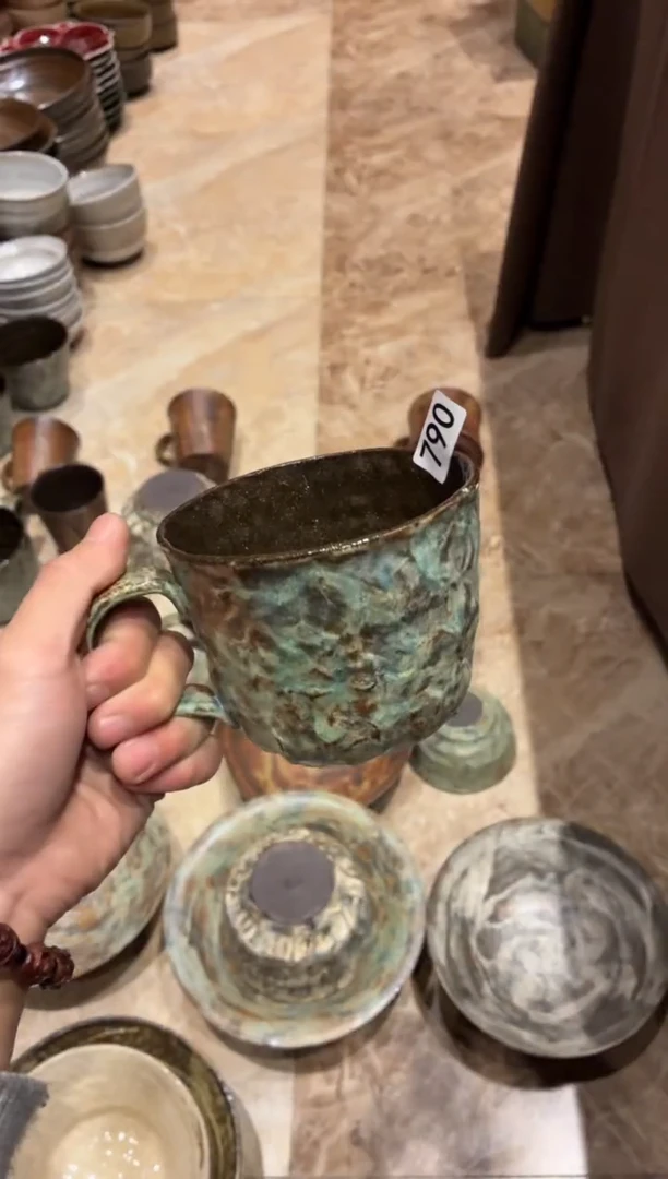 瓷片张*七790绿油画咖啡杯1个