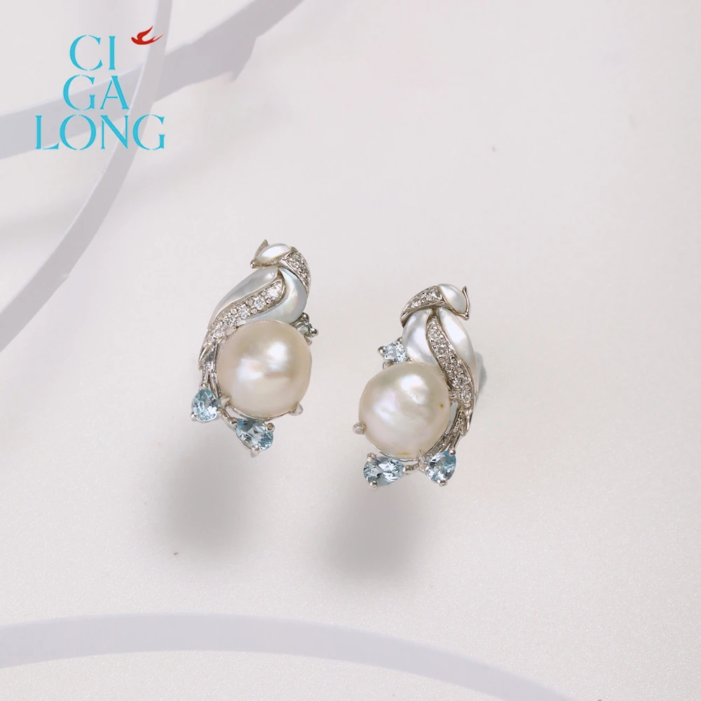 CIGALONG野生珍珠耳饰3326