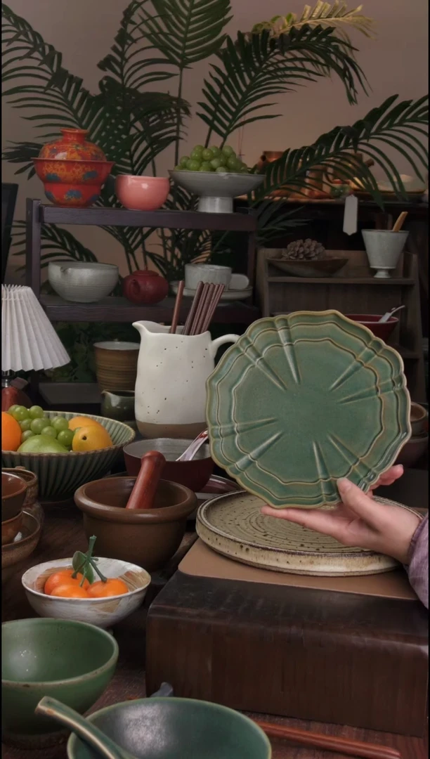 碗微瑕景德镇手工高温餐具八方盘