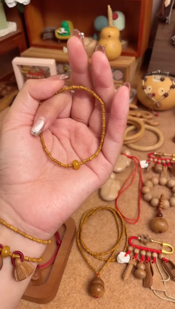 手串桃核竹节手串一物一拍单圈加黄跑环