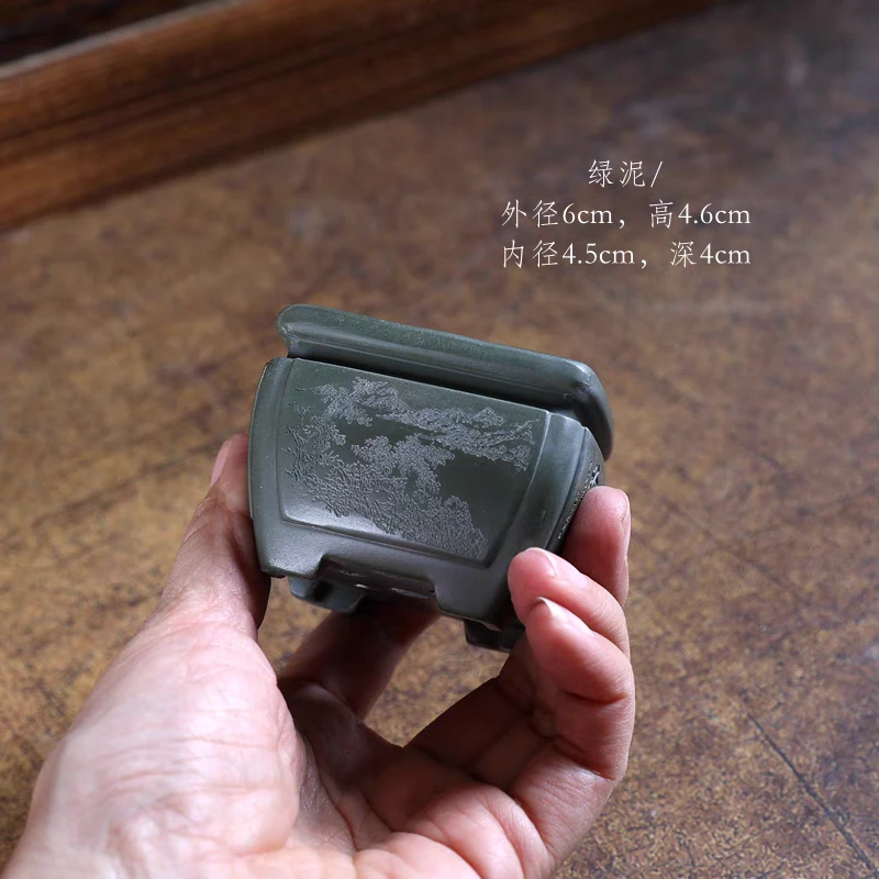 『束口圆四方』紫砂微型花盆盆景掌中宝假山菖蒲张可磊款