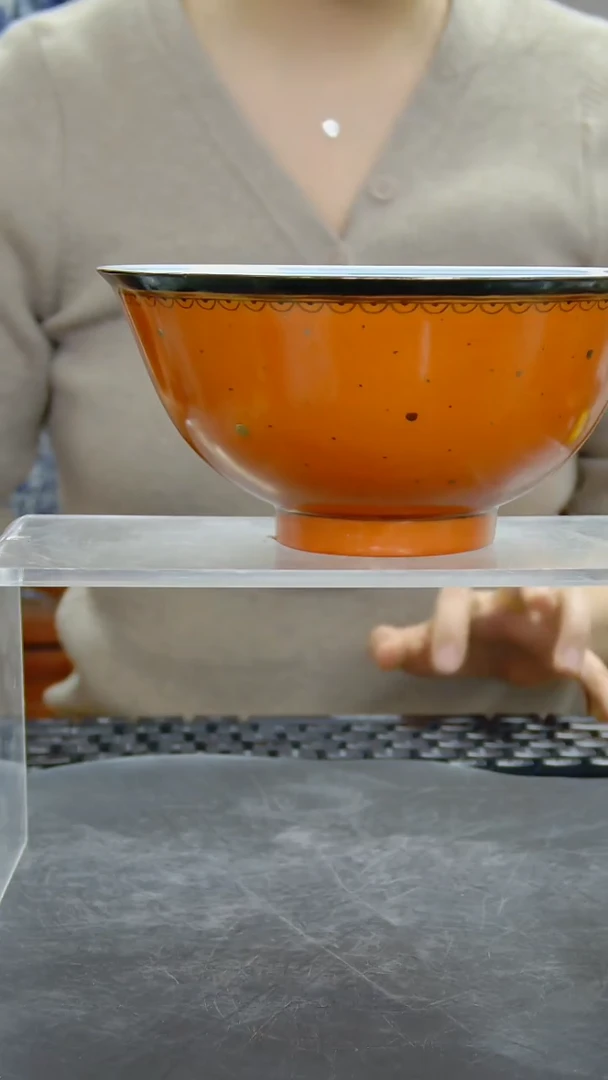 瓶珊瑚红釉洞石花鸟纹碗#1429#