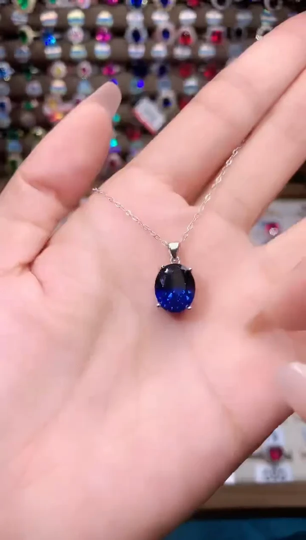 蓝宝石吊坠(赠链)银S925镶嵌10.12银色