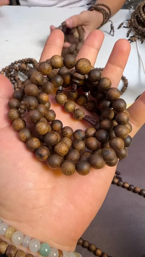 沉香手串99沉海南老白棋正圆珠8mm108颗25g+多样性发1