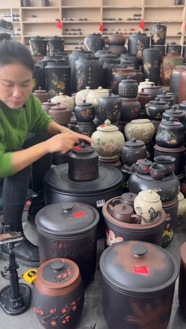 罐瑕疵茶叶罐  线雕腰鼓838