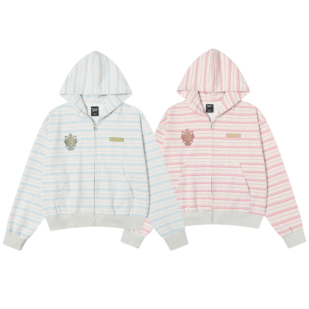 TAELE PLUS美式复古慵懒巴恩风宽松2025春条纹开衫连帽卫衣TP127