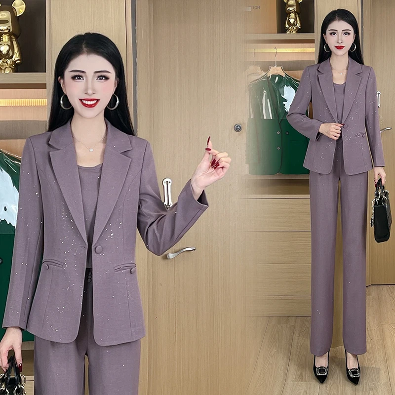 2025春季新款高级感洋气通勤气质套装女士西服+阔腿裤子两件套