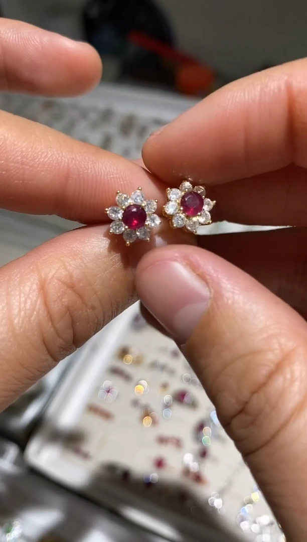 银S925镶嵌耳饰红宝石耳饰