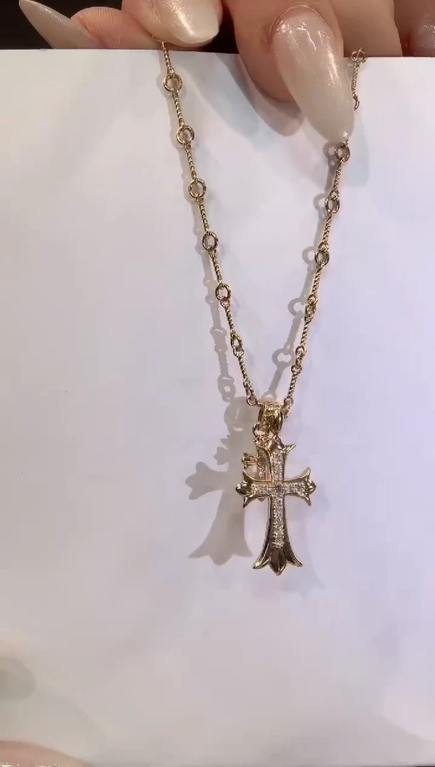 项链18K金镶嵌钻石双十字架SS