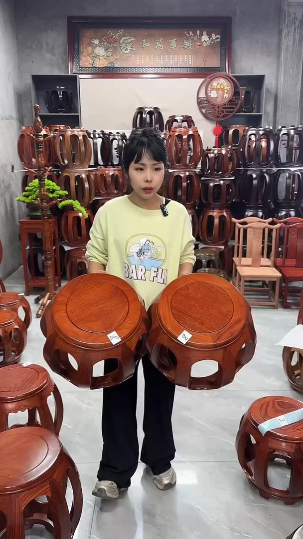 【闪购商品】花梨木类家具花梨色小号鼓凳一对（两条）8号