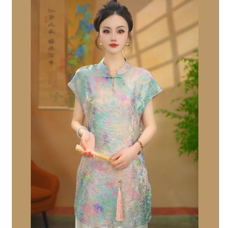 【奥戴-琉璃】夏季新款奥戴新中式高级感水滴领时尚气质宽松上衣