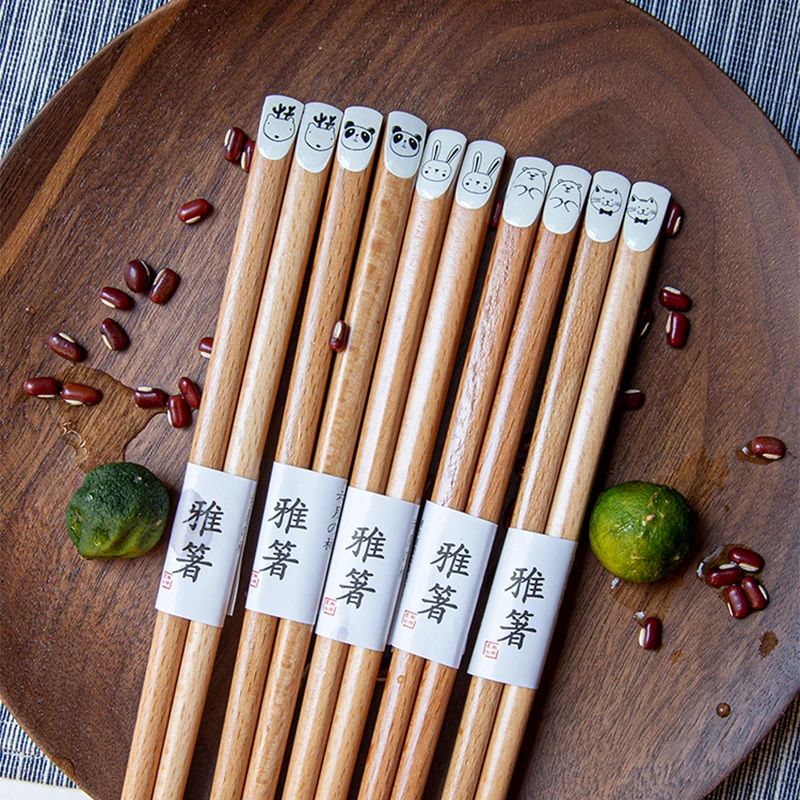 自然之风榉木可爱卡通指甲筷子儿童环保创意防滑健康筷子家用