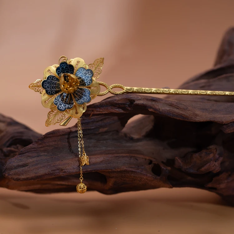 乌铜走银天工繁花发簪 （银镀金）非遗手工