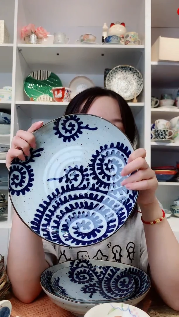 陶瓷粗陶章鱼唐草大盘23cm