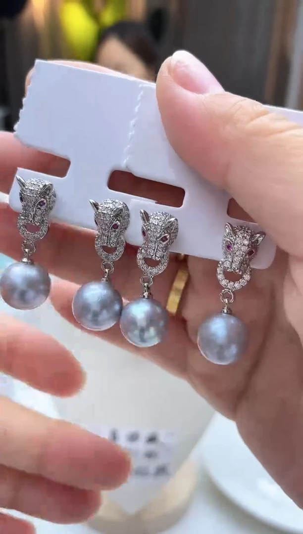 未镶嵌耳饰淡水珍珠10-11mm灰珠耳饰（多样性发一）