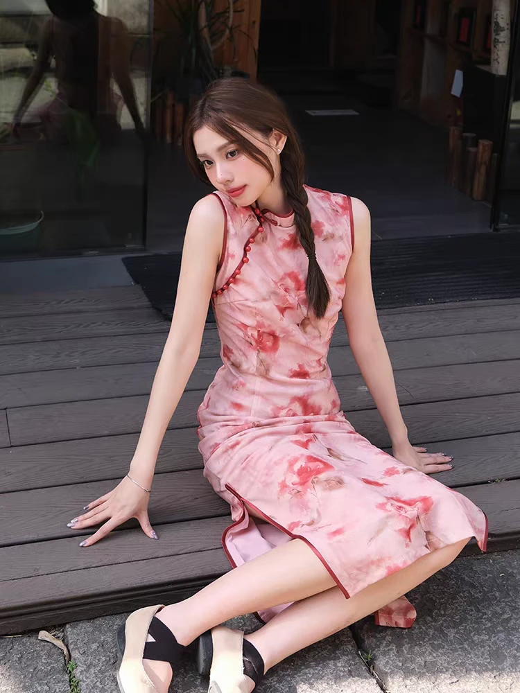 （未眠）120长双层弹力网纱旗袍修身文艺港工老上海改良日常夏显瘦