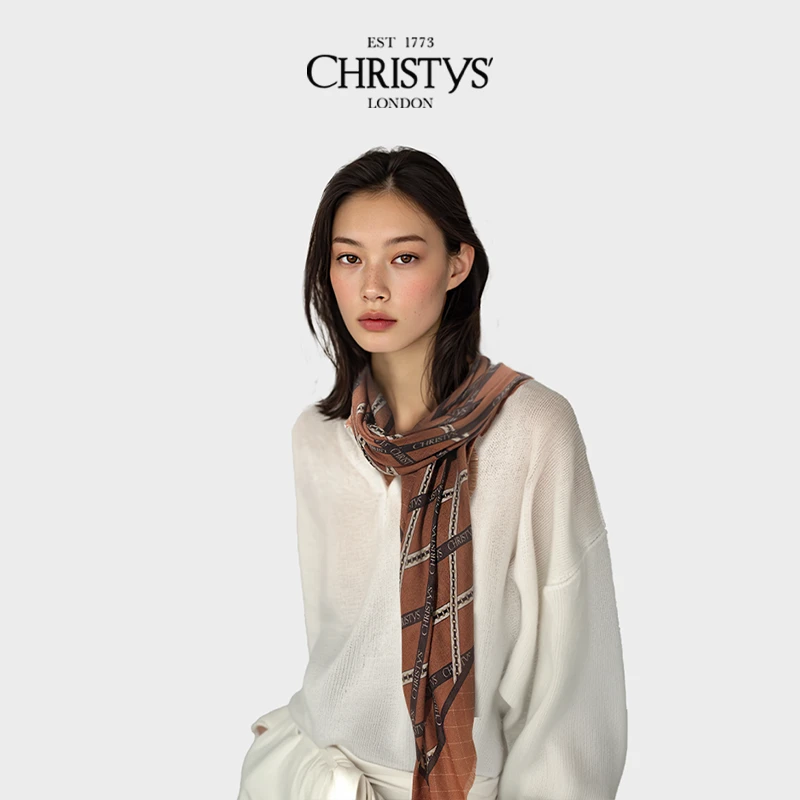 英国皇室御用品牌轻奢羊毛桑蚕丝经典老花链条围巾丝巾披肩