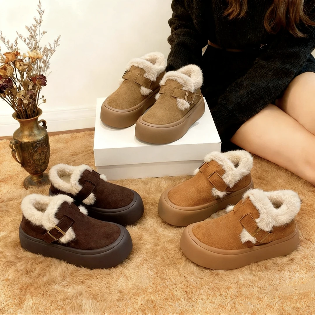 厚底雪地靴女款新款冬季加绒加厚毛毛保暖勃肯鞋棉鞋F02