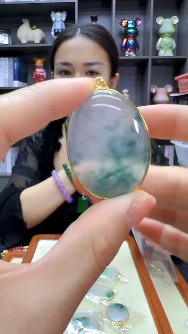 翡翠14K金镶嵌颈饰沉白diy劲饰