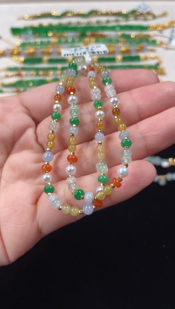 18K金镶嵌手串翡翠多样性  发货一条  P345