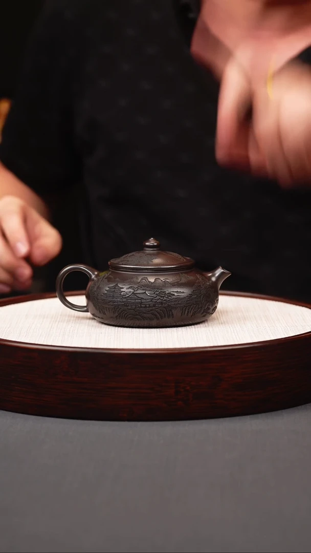 茶壶紫砂石黄山水寒江