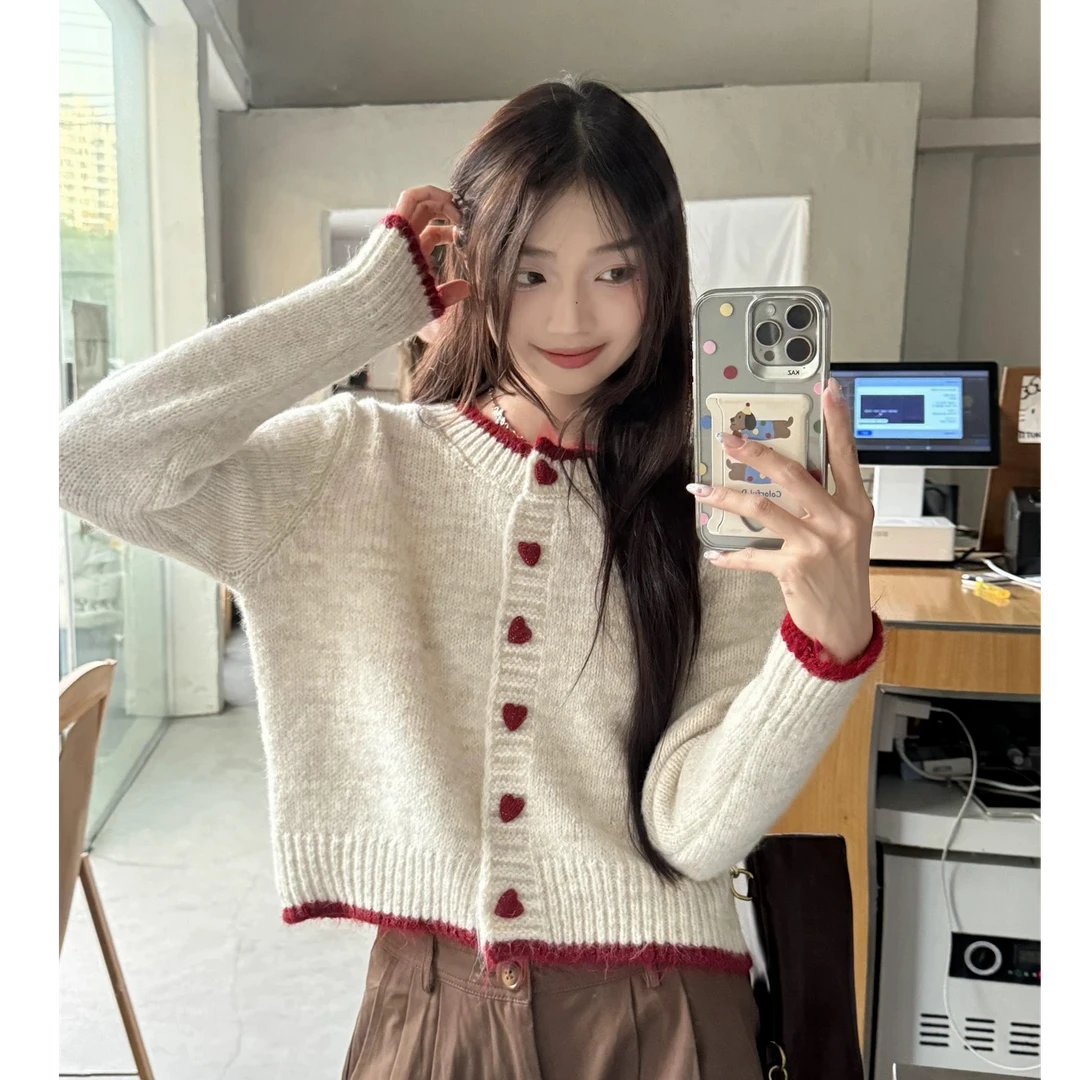杏色短款毛衣外套女2025新款冬季奶fufu高级感超好看的针织上衣女
