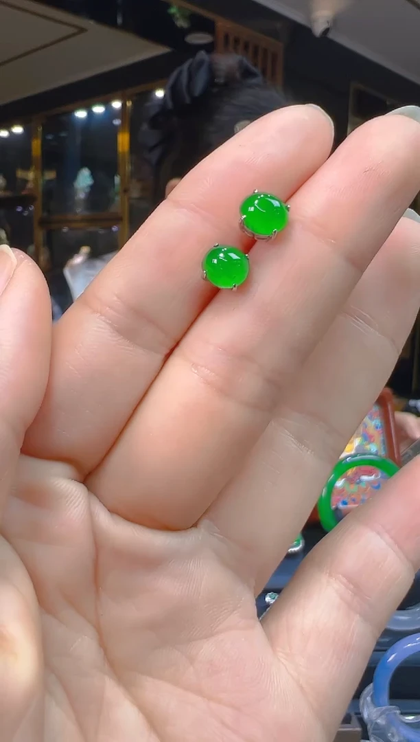 银S925镶嵌翡翠耳饰004(多样性发货发其一)