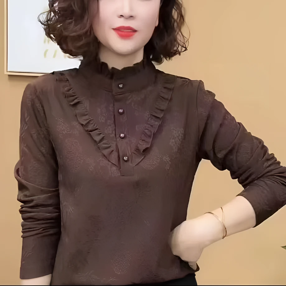 C613#时尚花边领单排扣打底衫（XL.90~120斤）