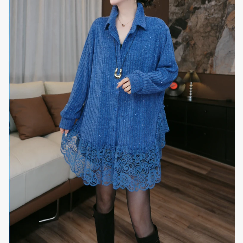 【鑫蕾】新款衬衫时尚设计满天星拼接蕾丝气质百搭衬衫29329