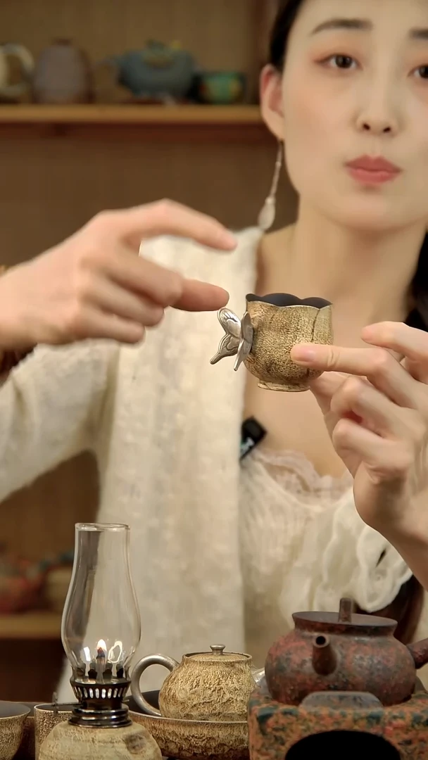 言野手作 粉引仿古蝴蝶银杯