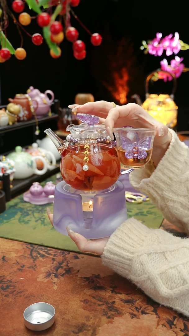 【闪购商品】紫色温茶台+茶壶+链子+杯子